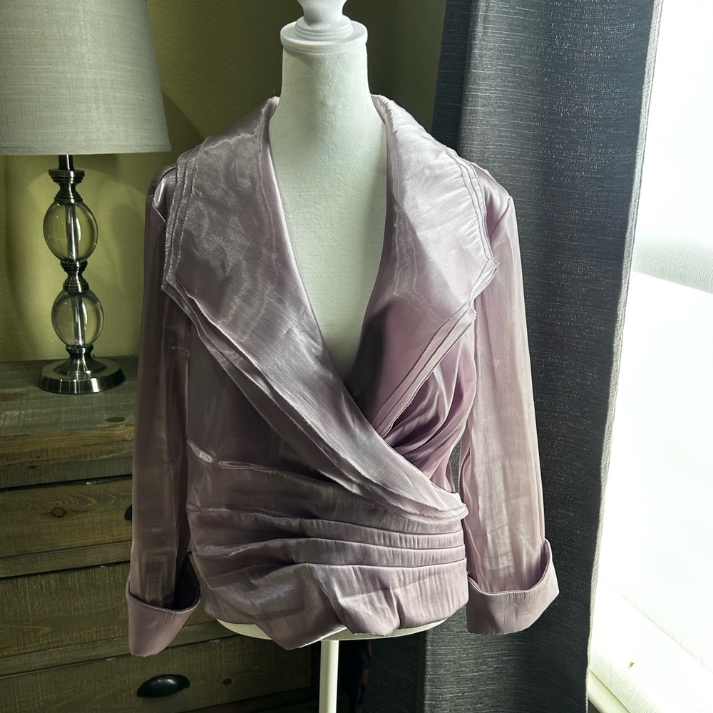 Cachet Mauve Satin Wrap Blouse